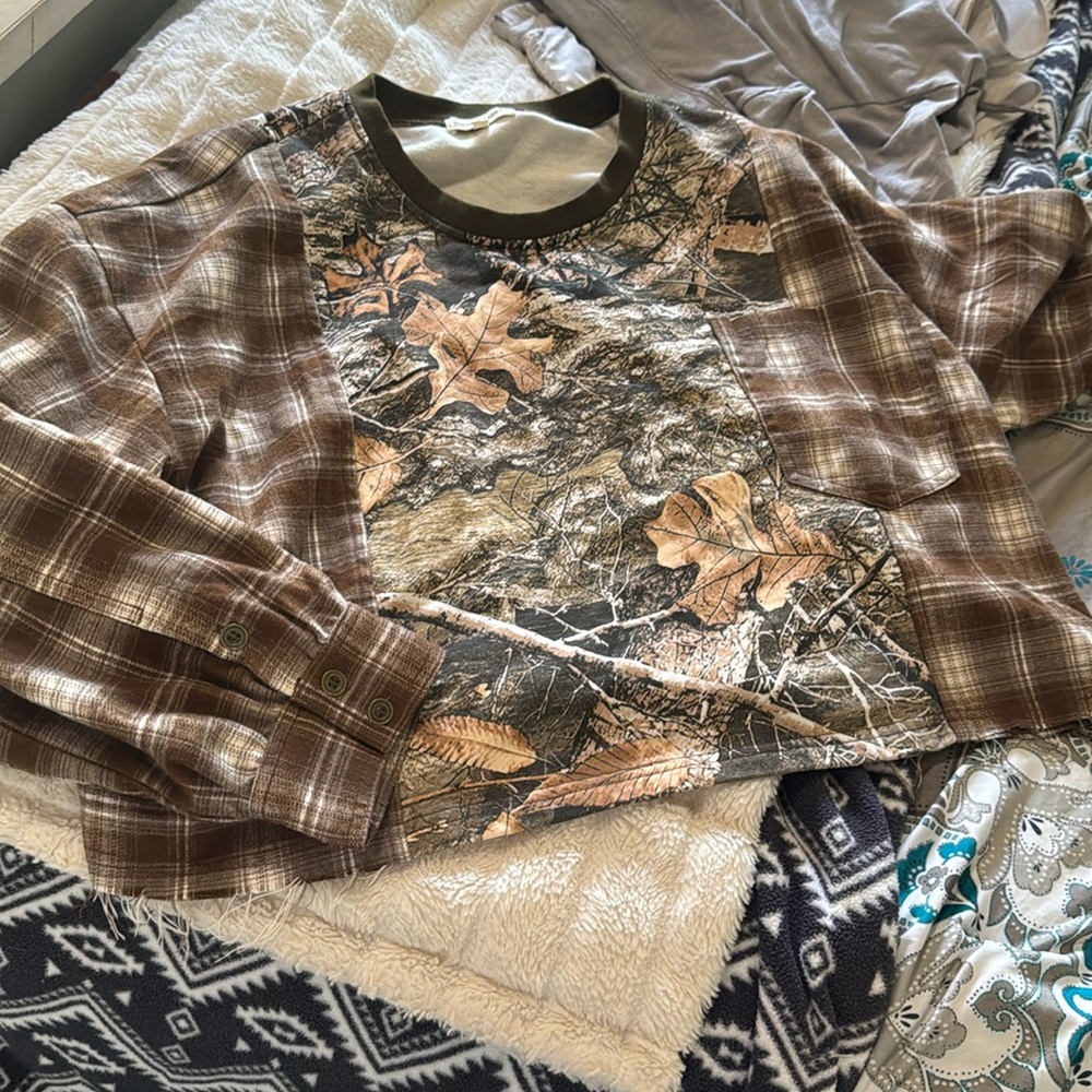 Cropped camo and plaid